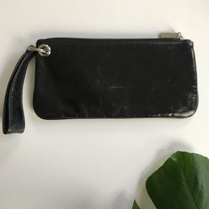 Smooth black leather clutch/wristlet